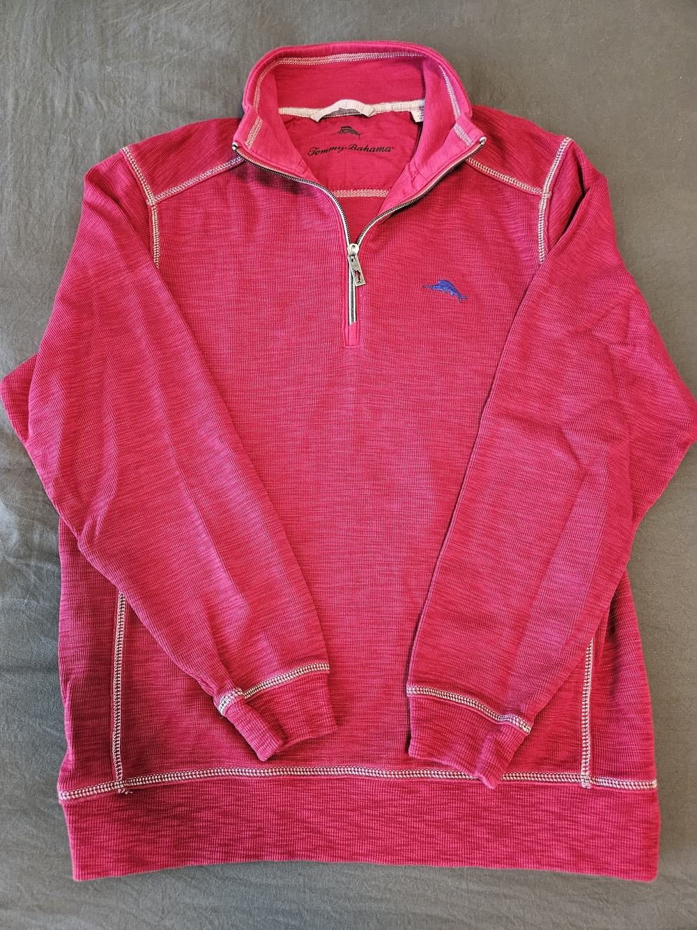Tommy Bahama Men's Red Quarter-Zip Pullover Sweater Small